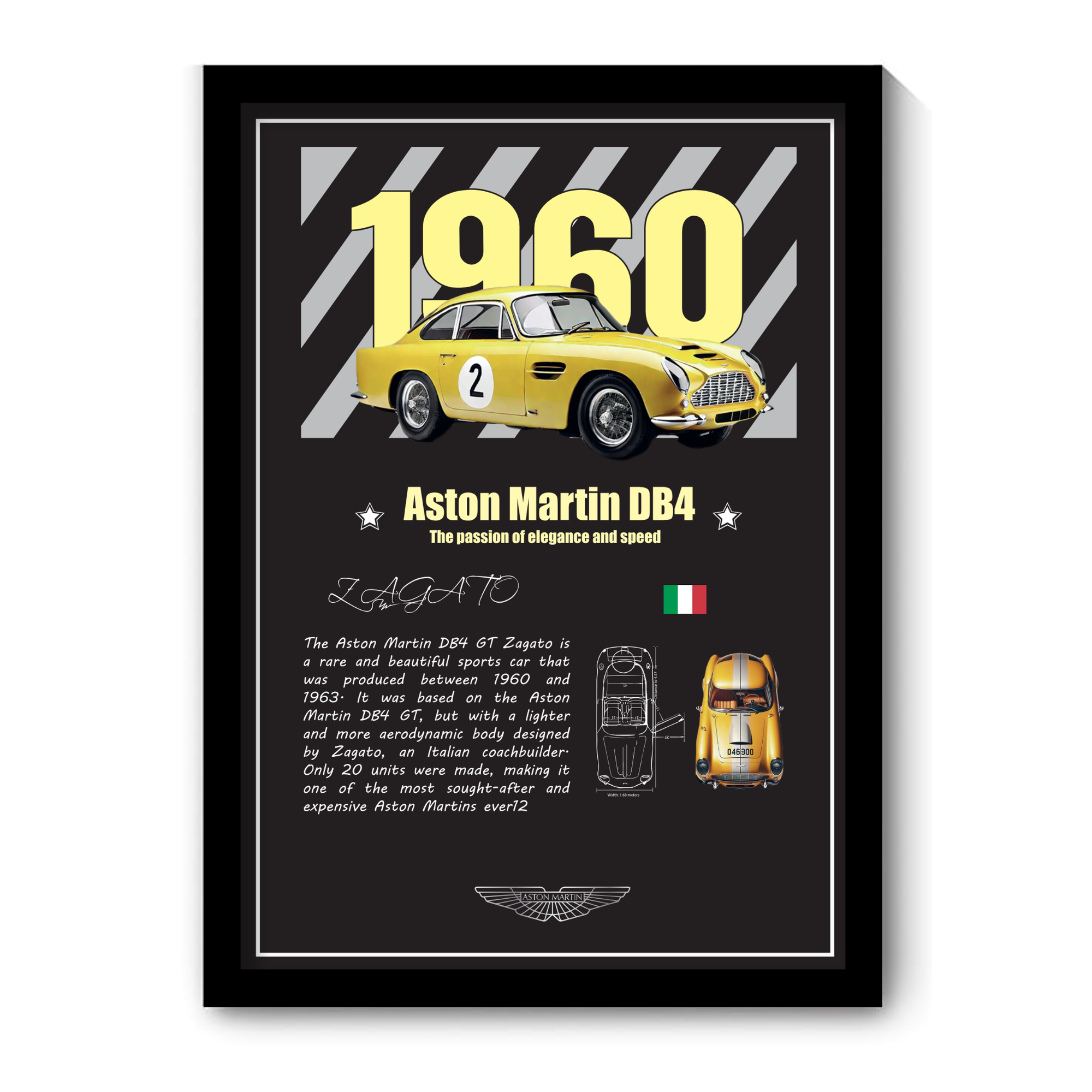 ASTON MARTIN DB4 GT ZAGATO 1960 - Framed Car Poster