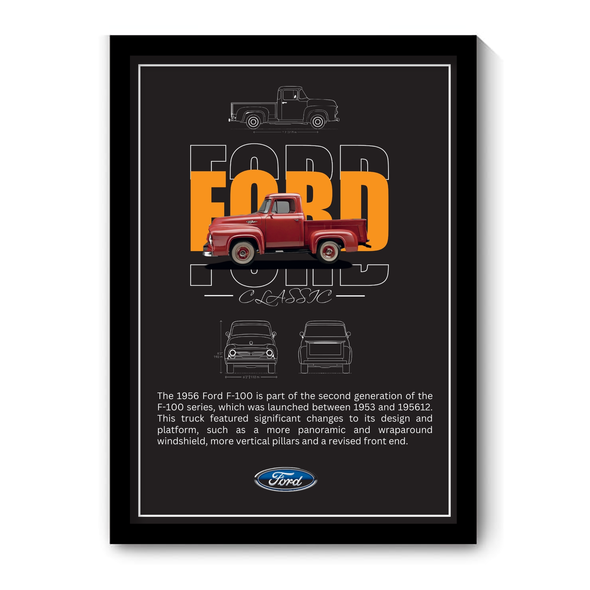 FORD F-100 1956 - Framed Car Poster