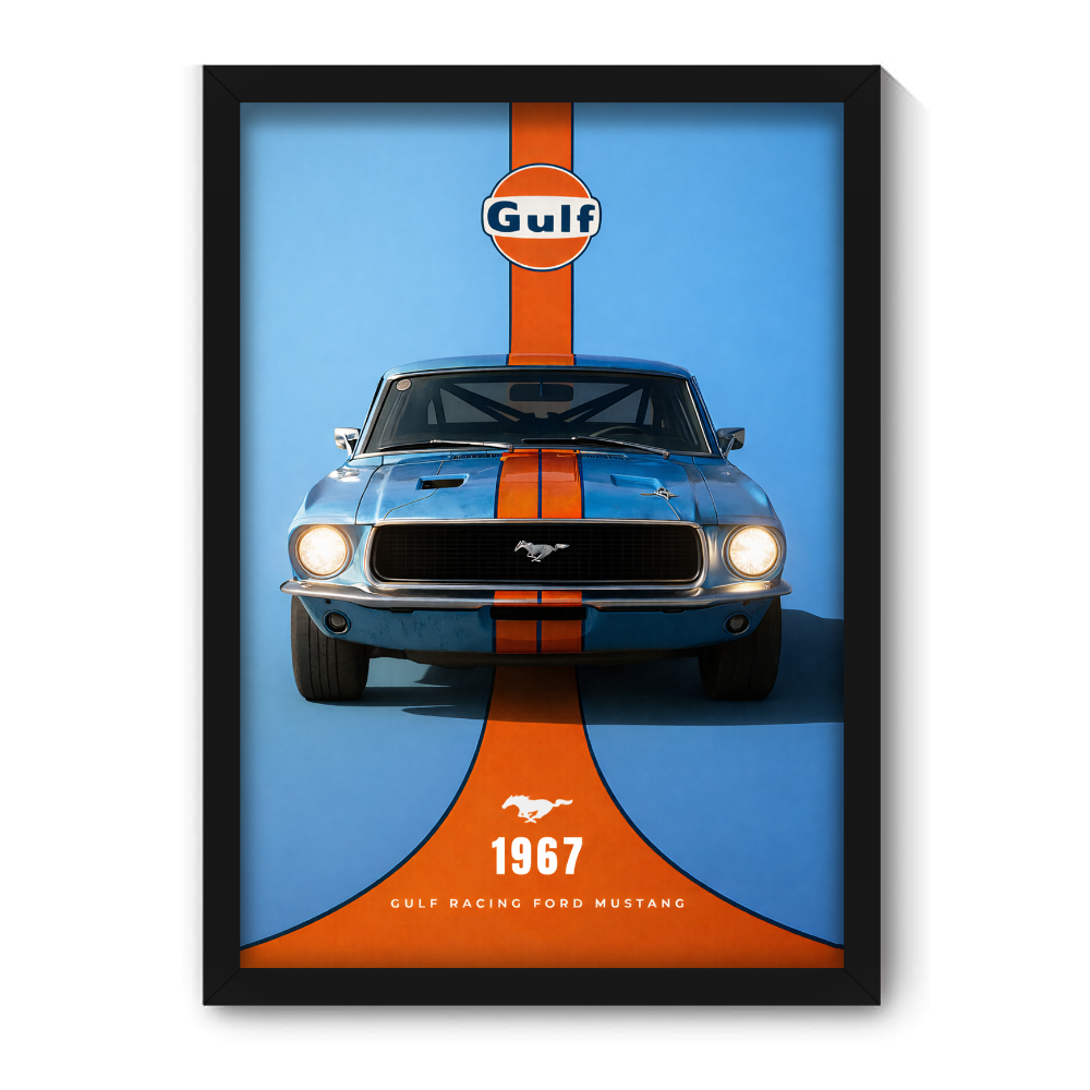GULF RACING FORD MUSTANG - Framed Car Poster