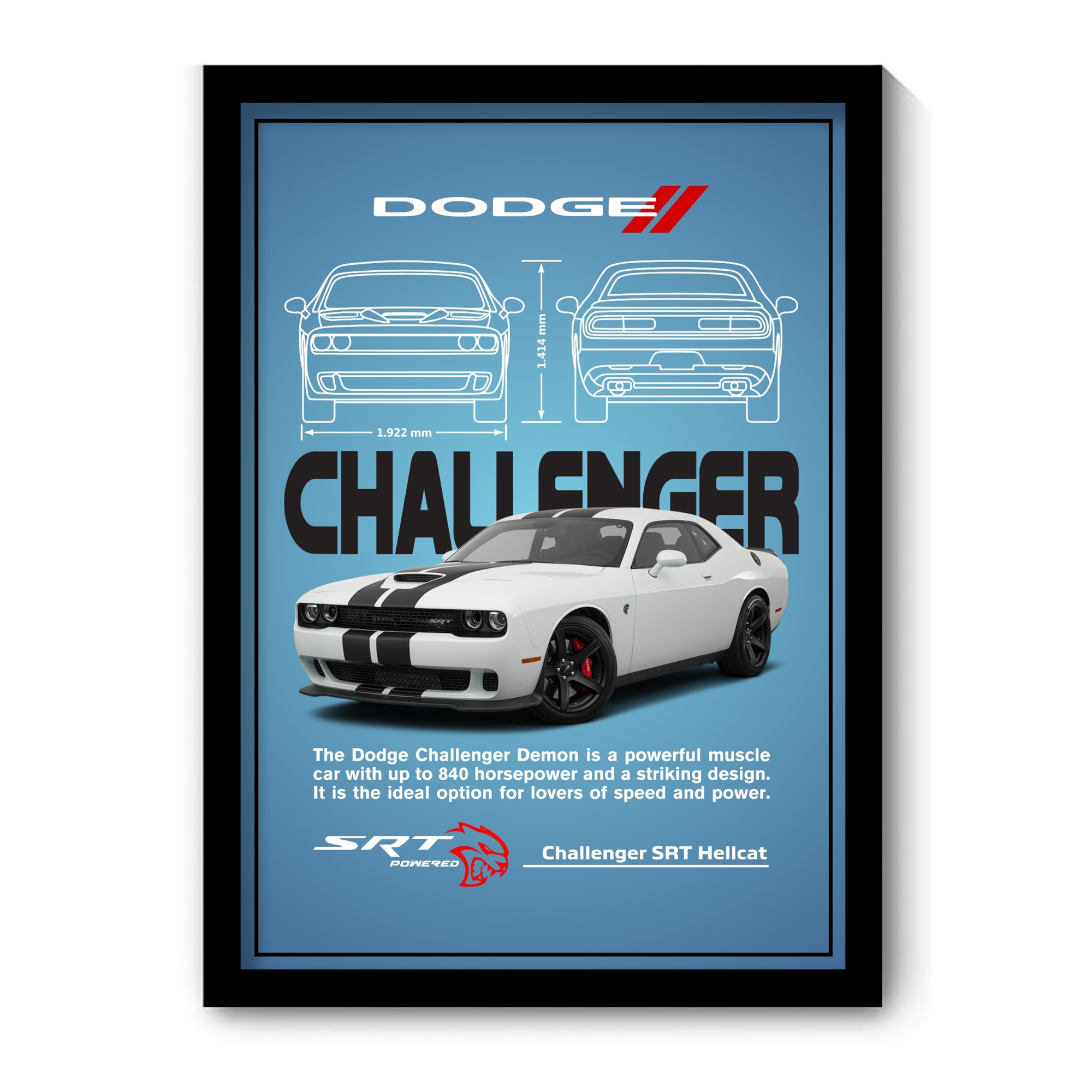 DODGE CHALLENGER SRT HELLCAT - Framed Car Poster