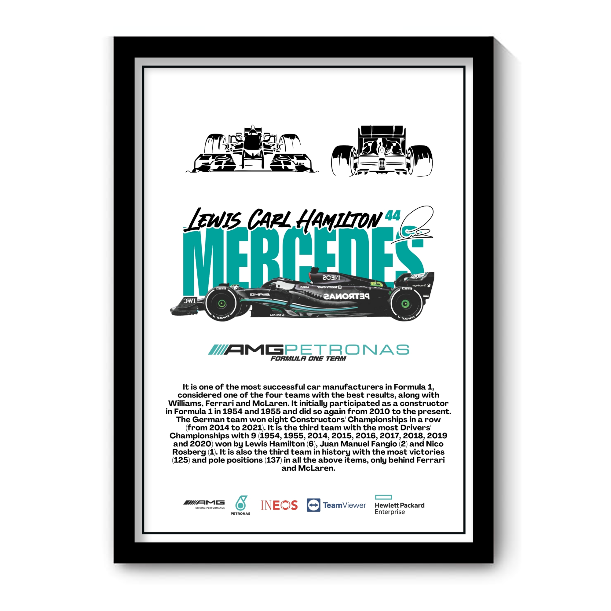 MERCEDES LEWIS CARL HAMILTON 44 - Framed Car Poster