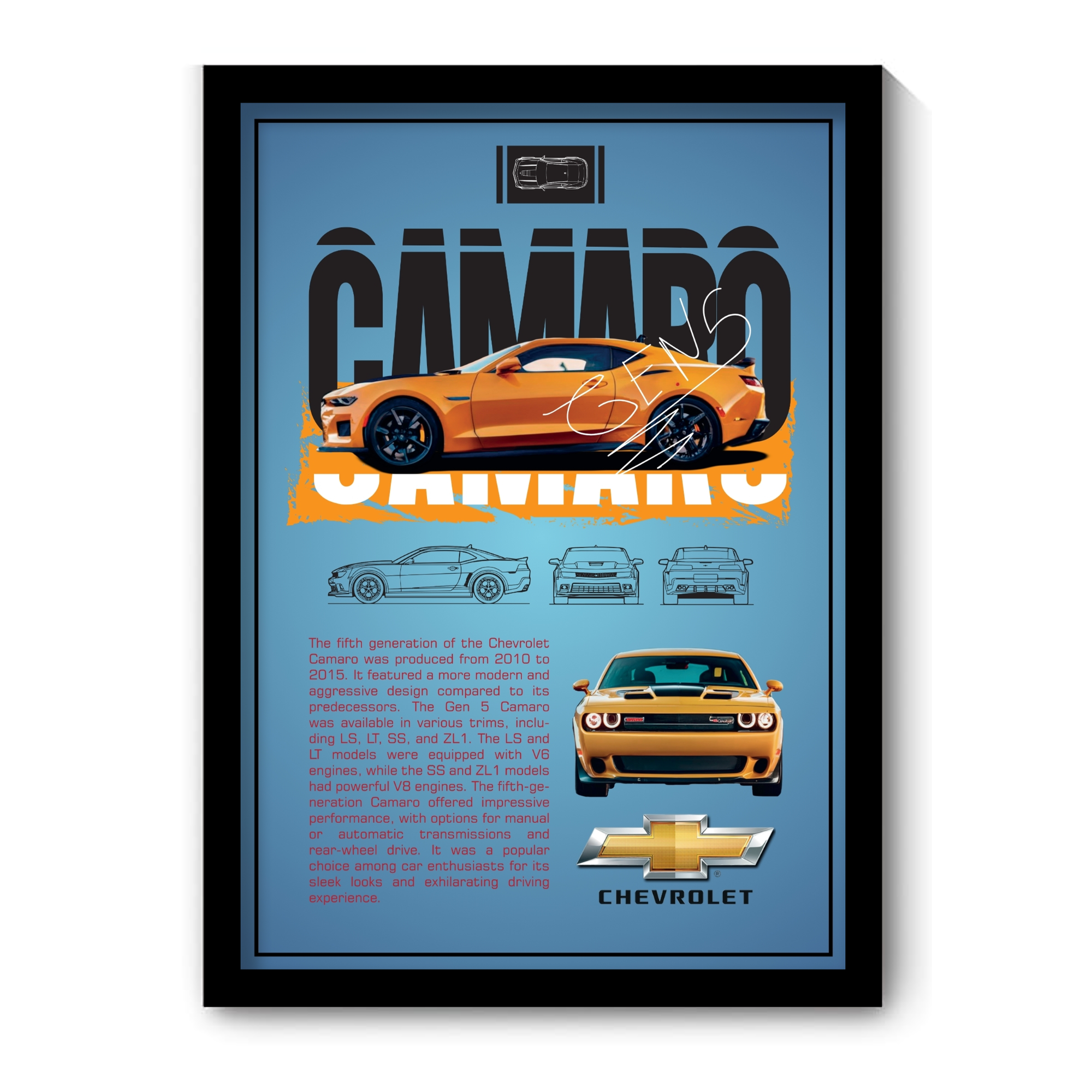 CHEVROLET CAMARO 5TH GEN - Framed Car Poster