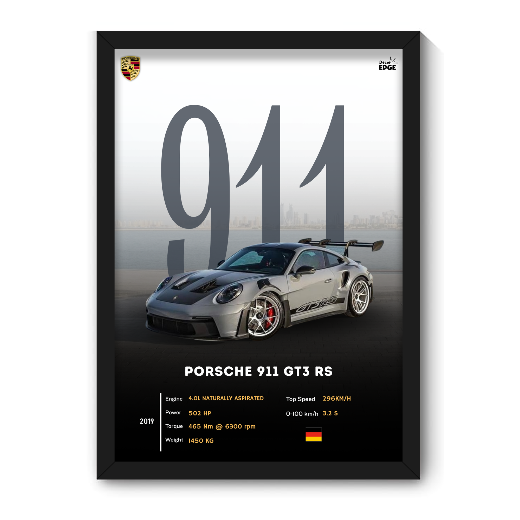 PORSCHE 911 GT3 RS - Framed Car Poster