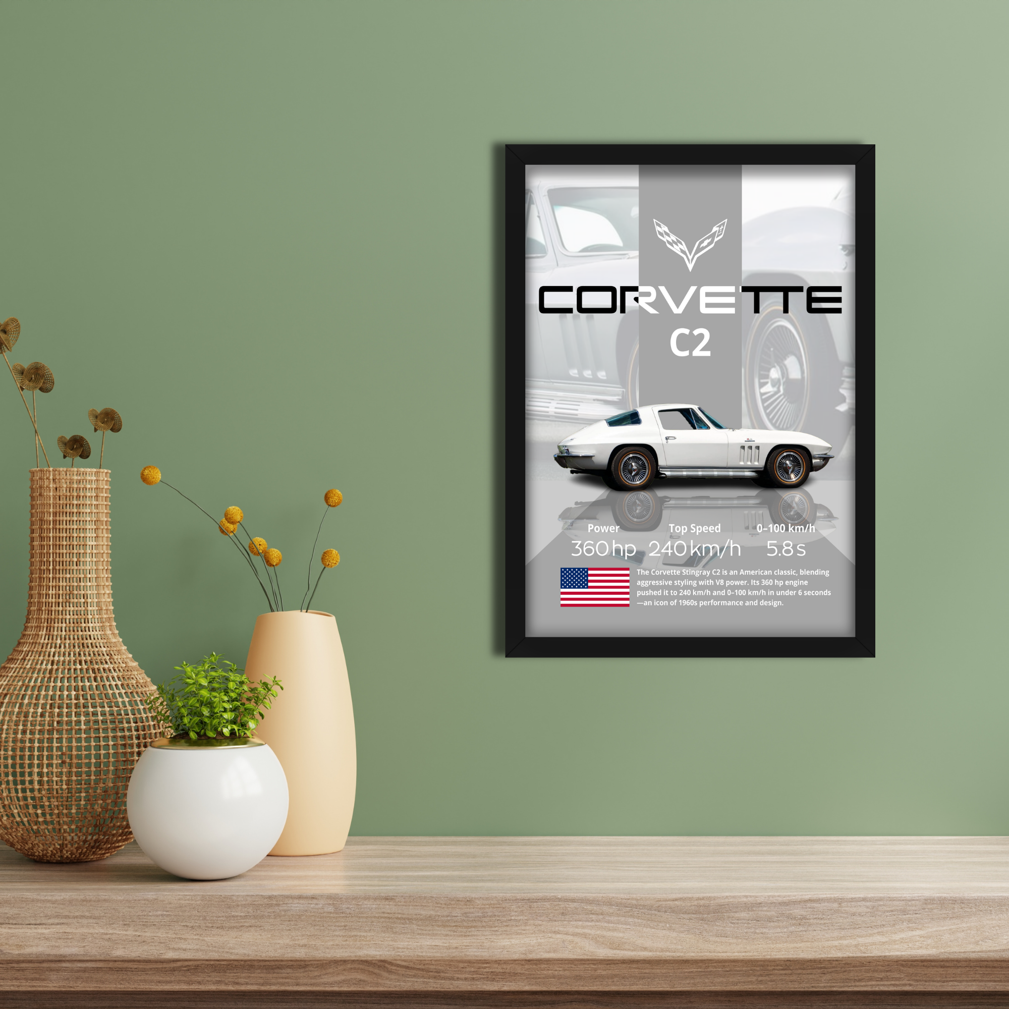 CORVETTE C2 - Framed Car Poster