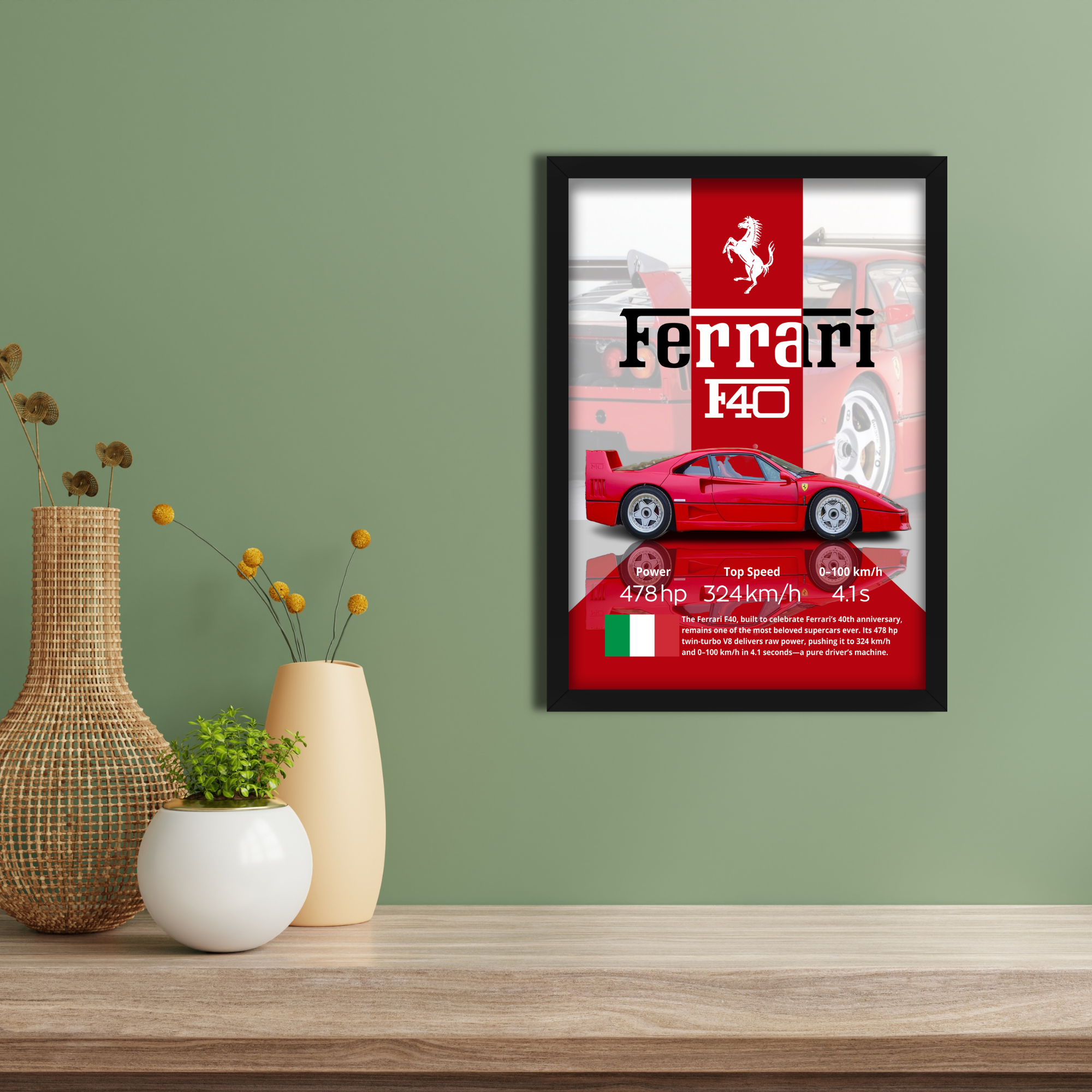 FERRARI F40 - Framed Car Poster