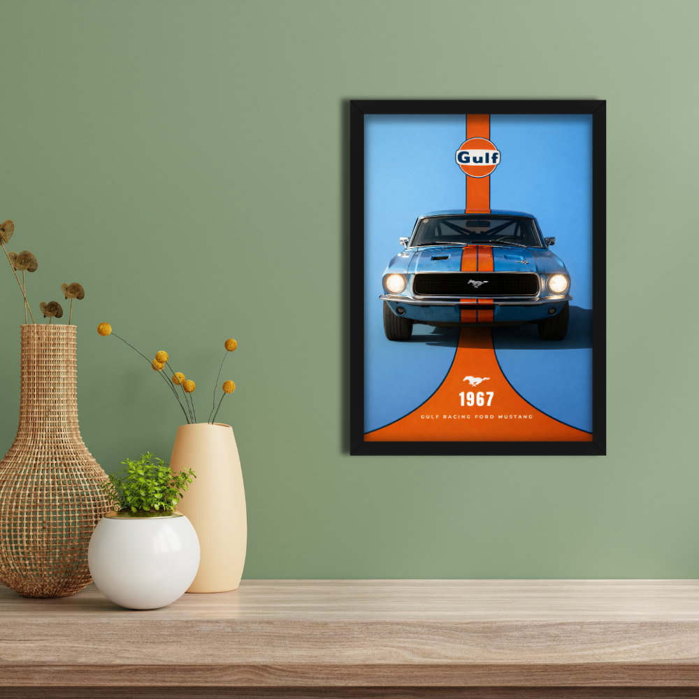 GULF RACING FORD MUSTANG - Framed Car Poster