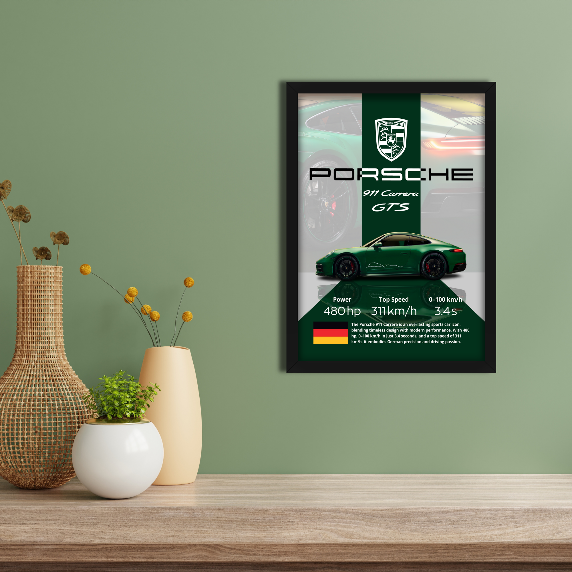 PORSCHE 911 CARRERA GTS - Framed Car Poster