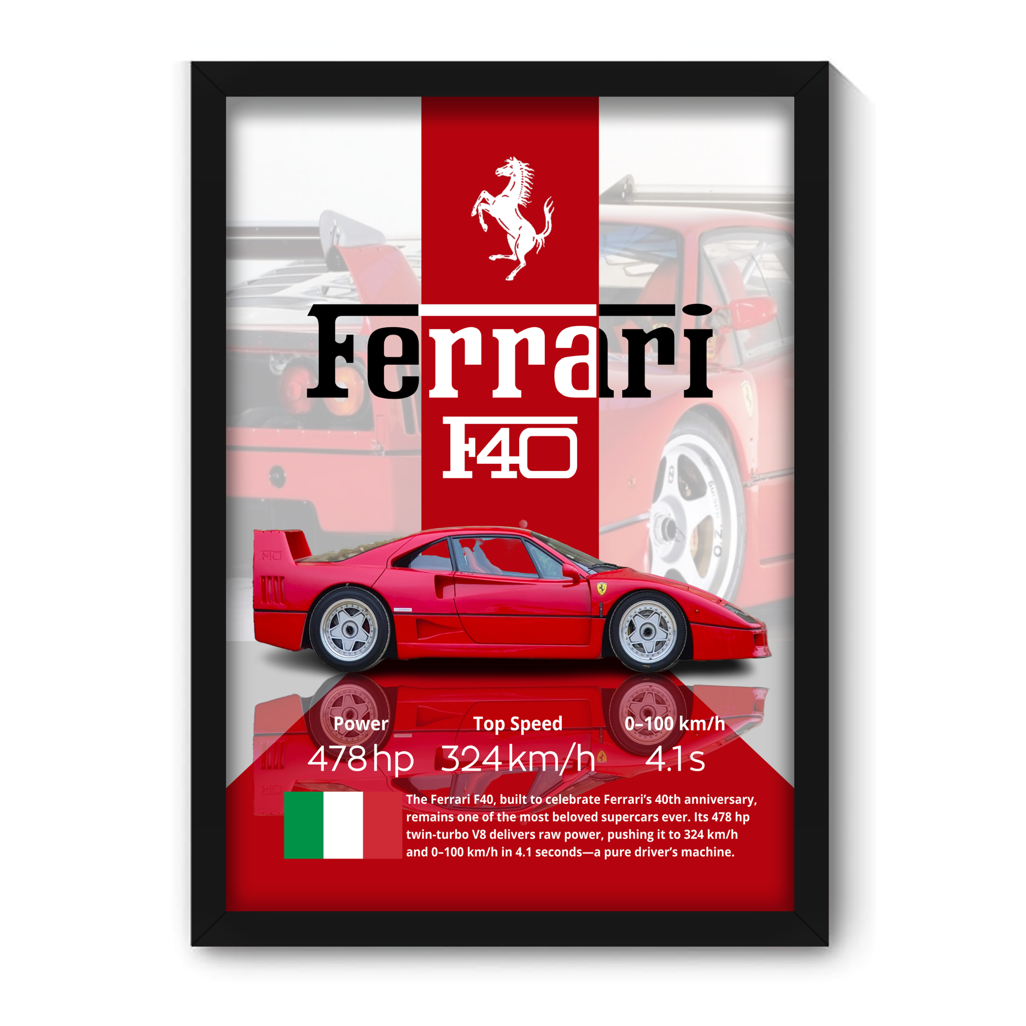 FERRARI F40 - Framed Car Poster