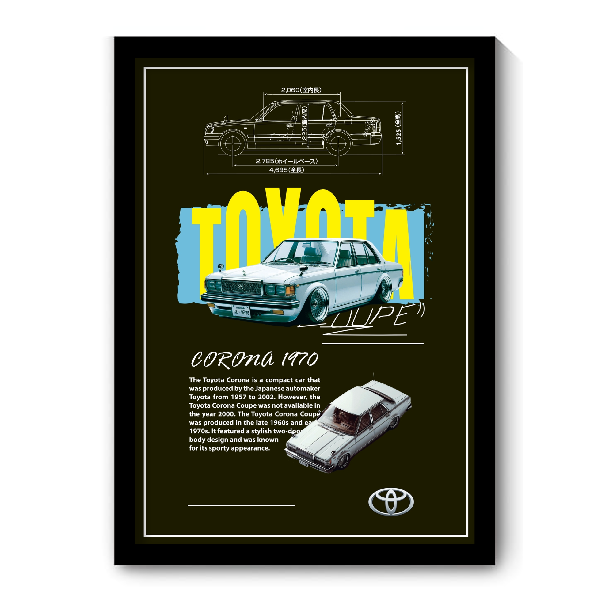 TOYOTA CORONA 1970 V1 - Framed Car Poster