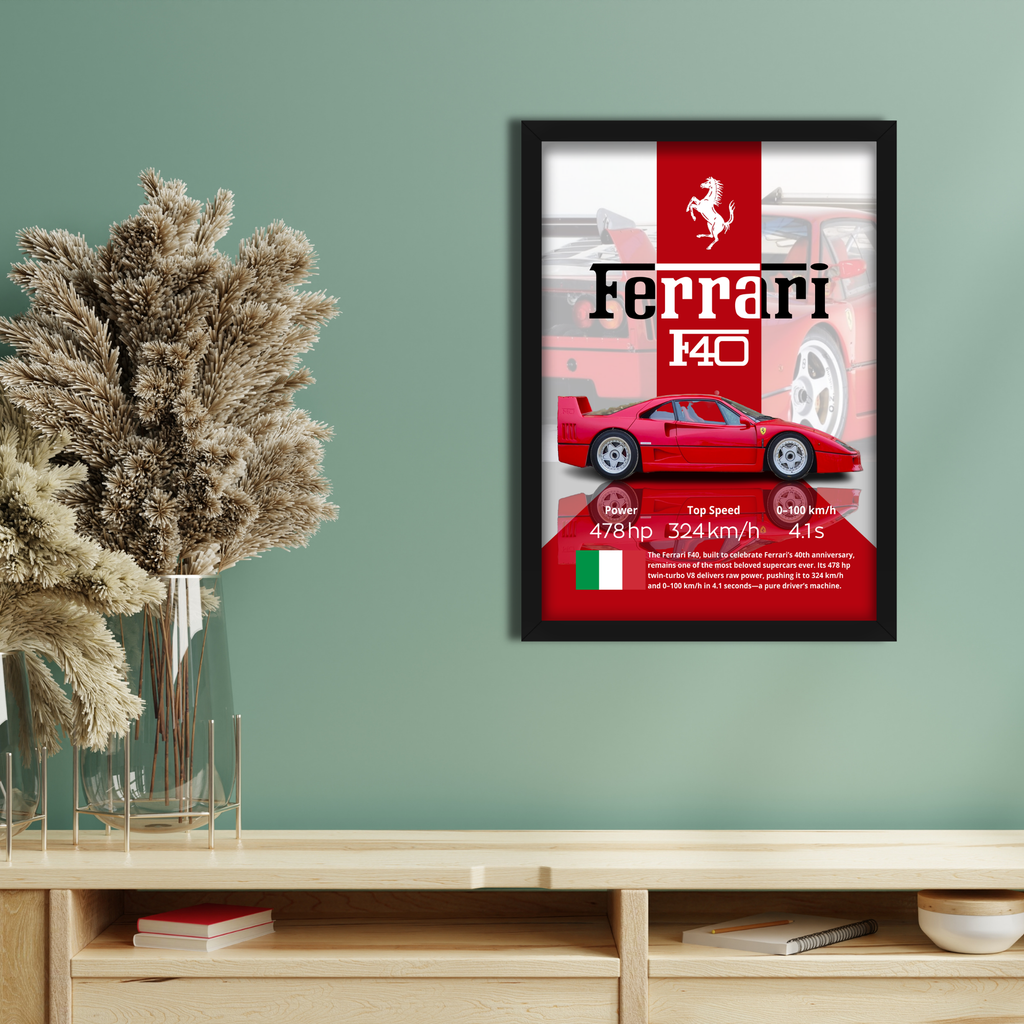 FERRARI F40 - Framed Car Poster