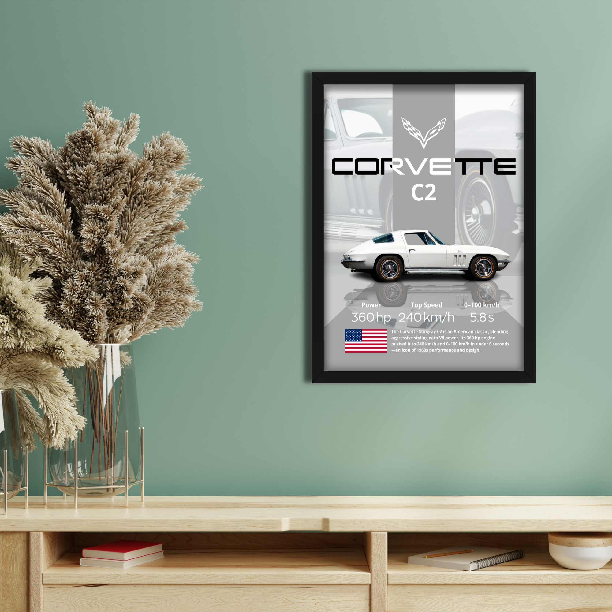 CORVETTE C2 - Framed Car Poster