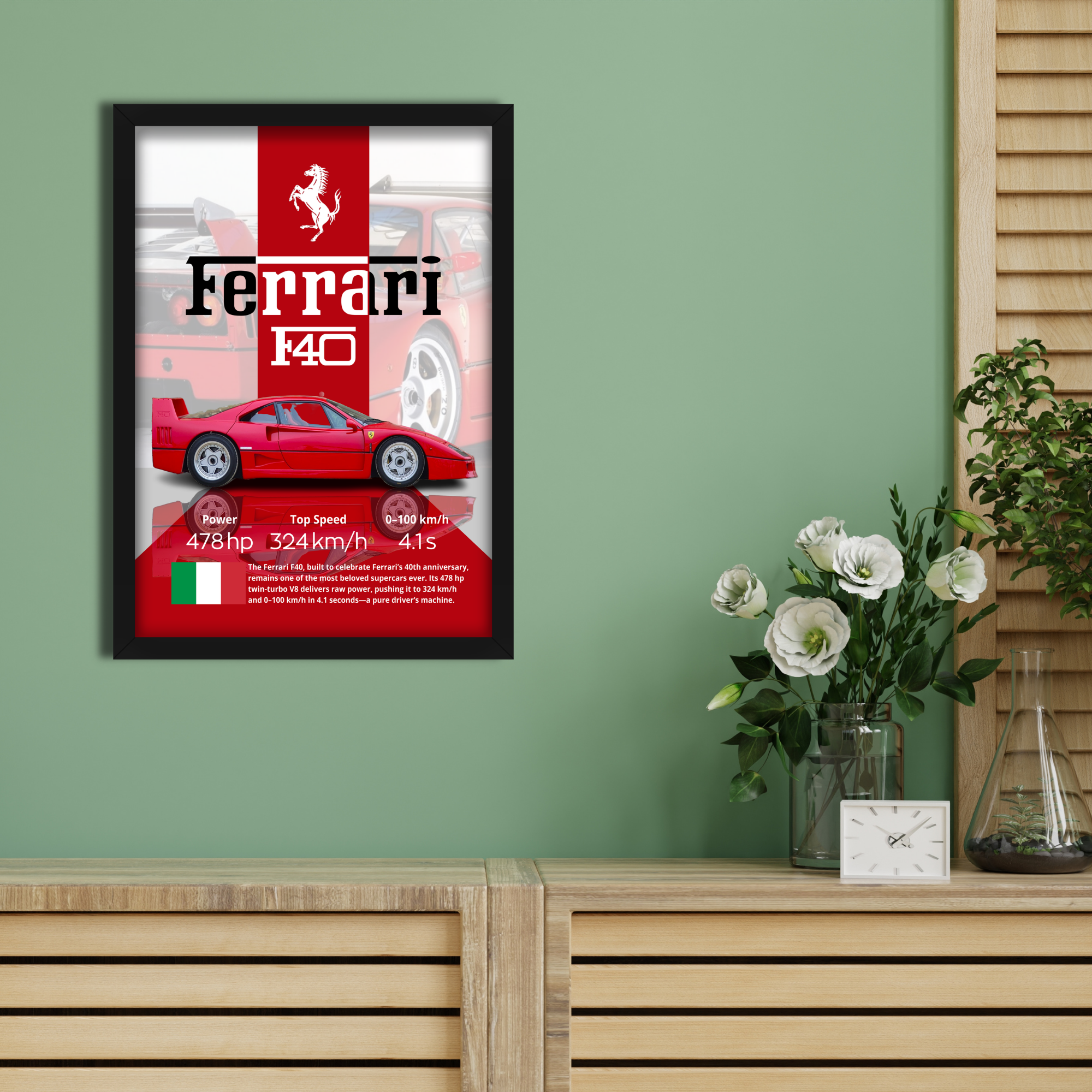 FERRARI F40 - Framed Car Poster