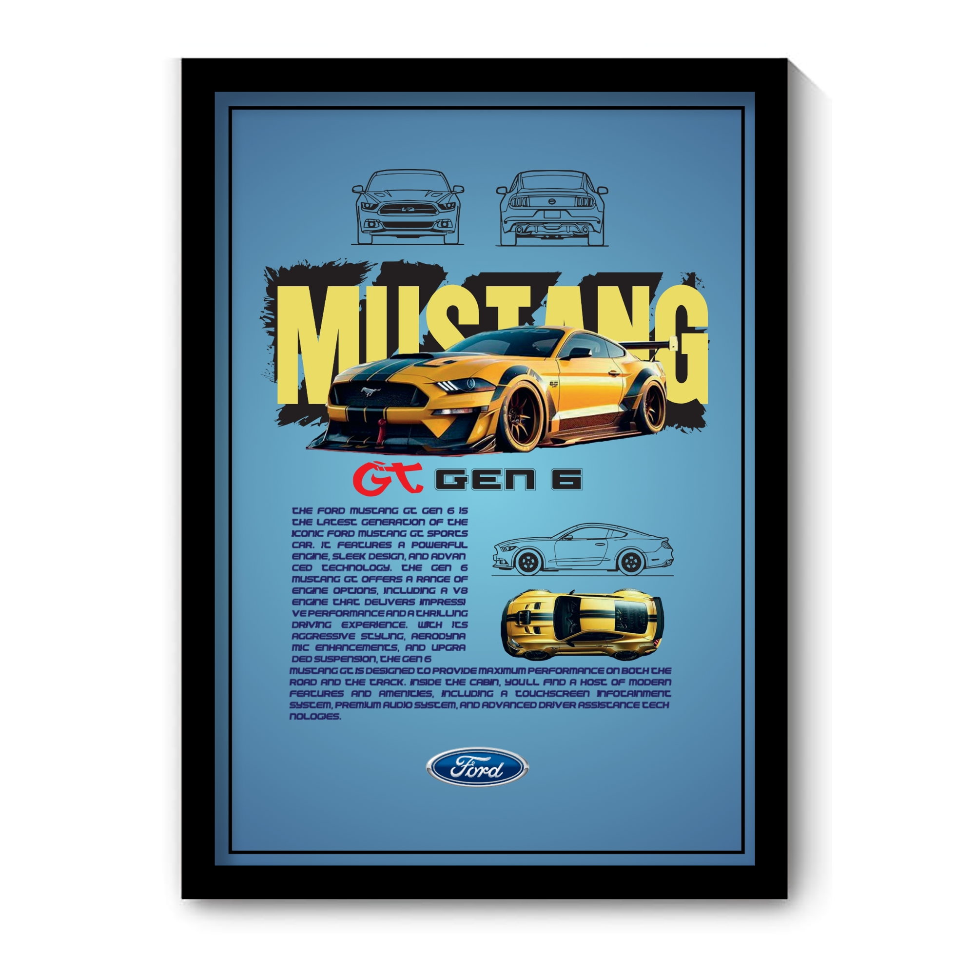 FORD MUSTANG GT GEN 6 - Framed Car Poster