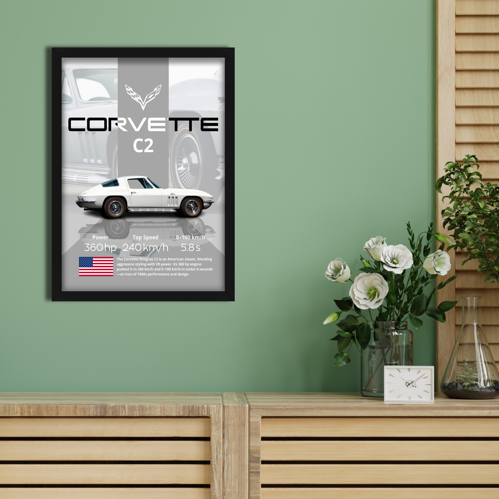 CORVETTE C2 - Framed Car Poster