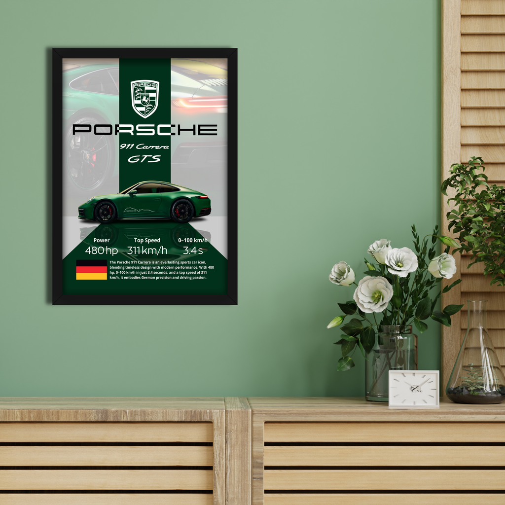 PORSCHE 911 CARRERA GTS - Framed Car Poster