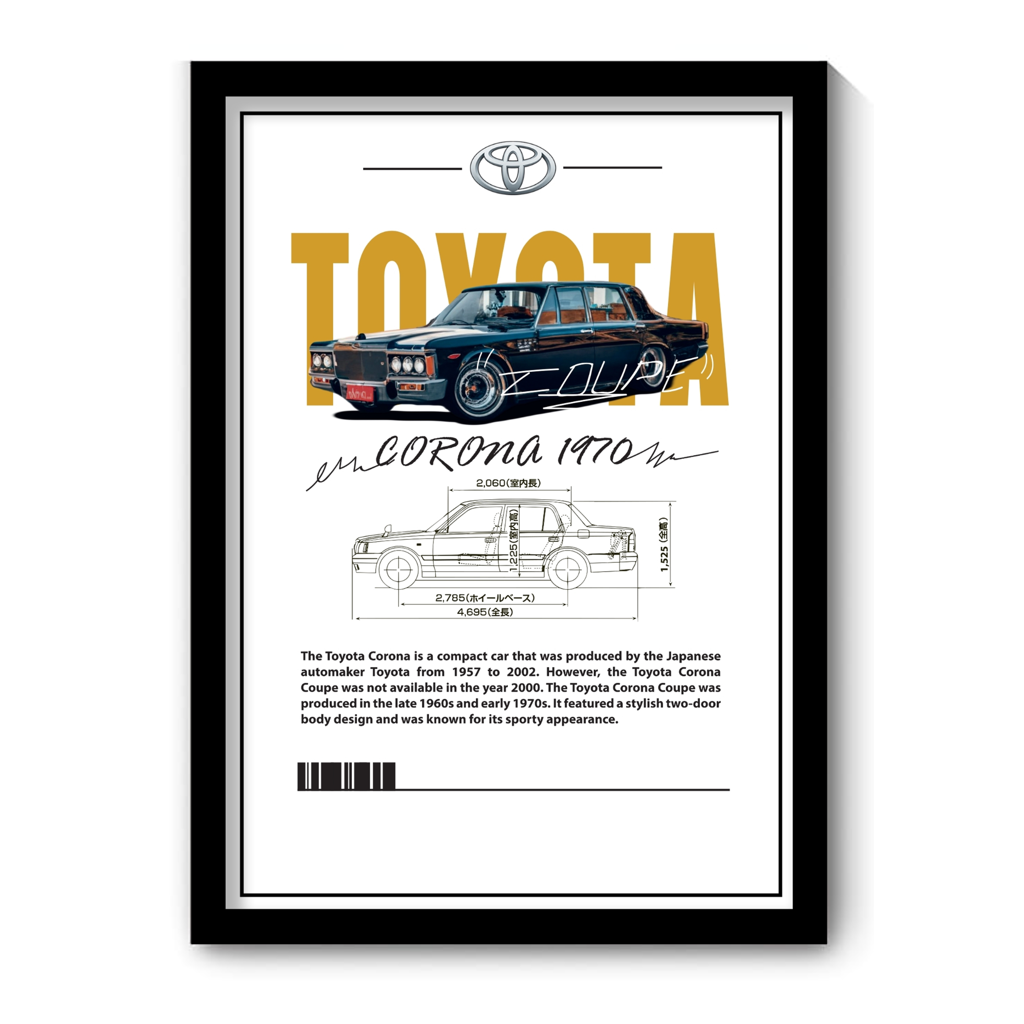 TOYOTA CORONA 1970 V2 - Framed Car Poster