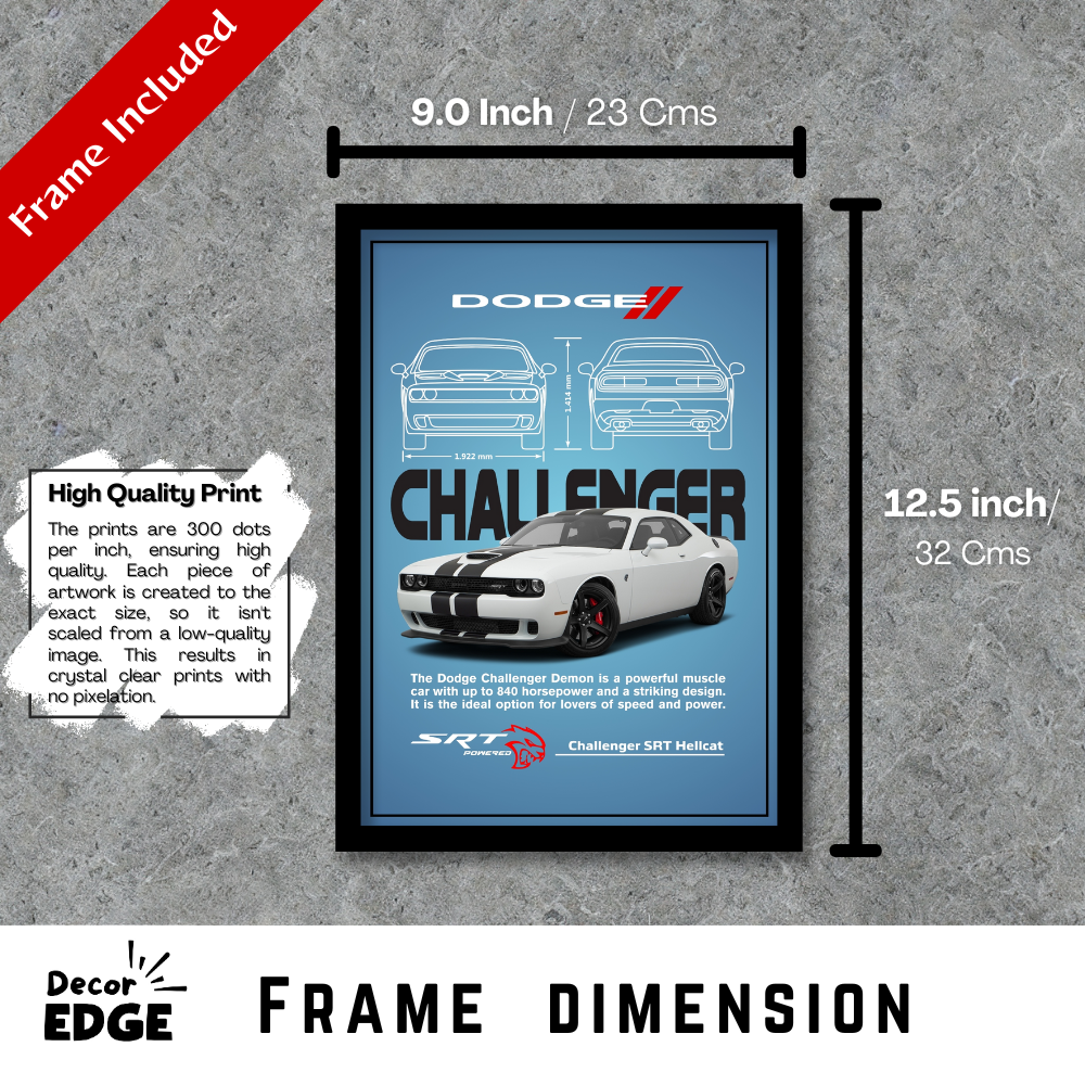 DODGE CHALLENGER SRT HELLCAT - Framed Car Poster