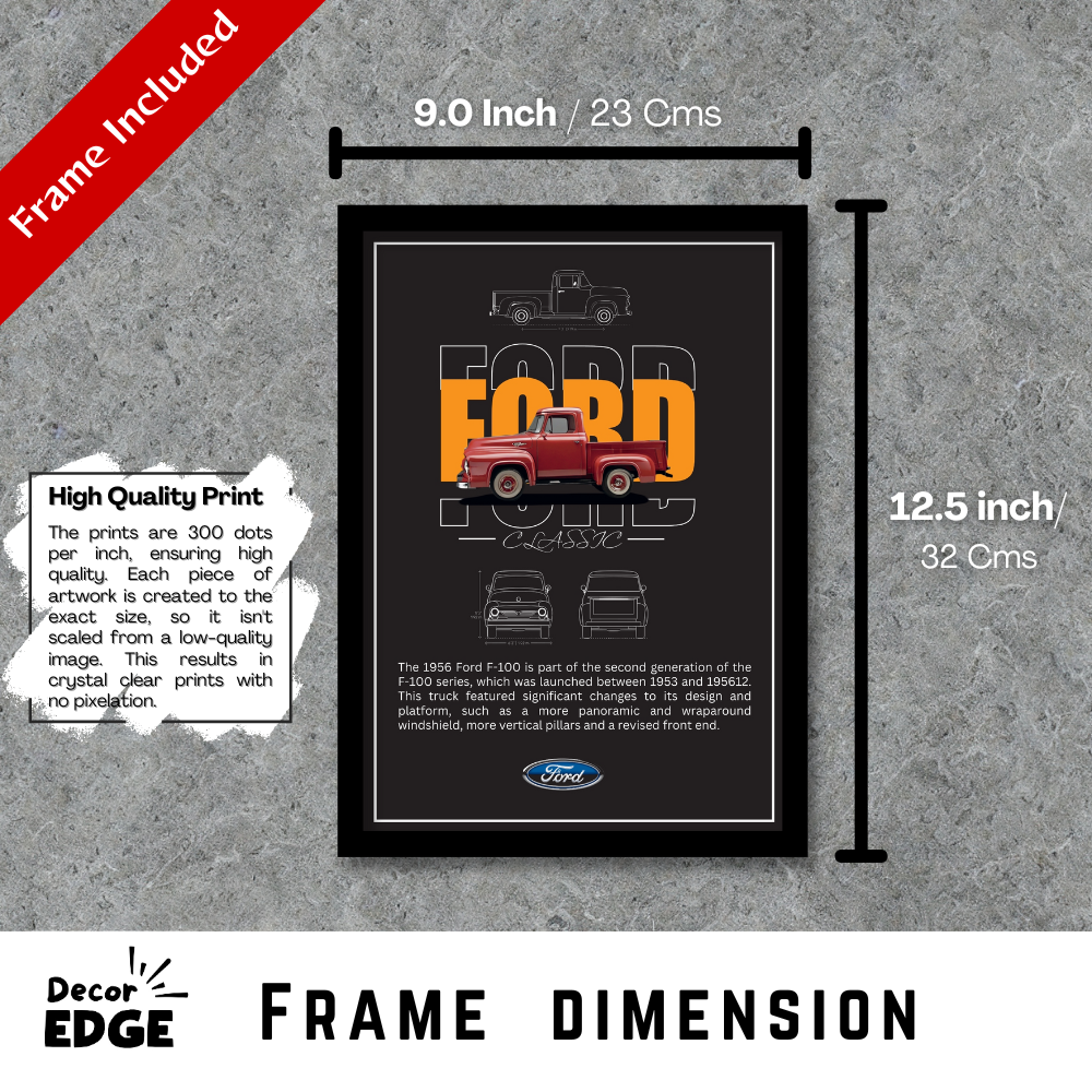FORD F-100 1956 - Framed Car Poster