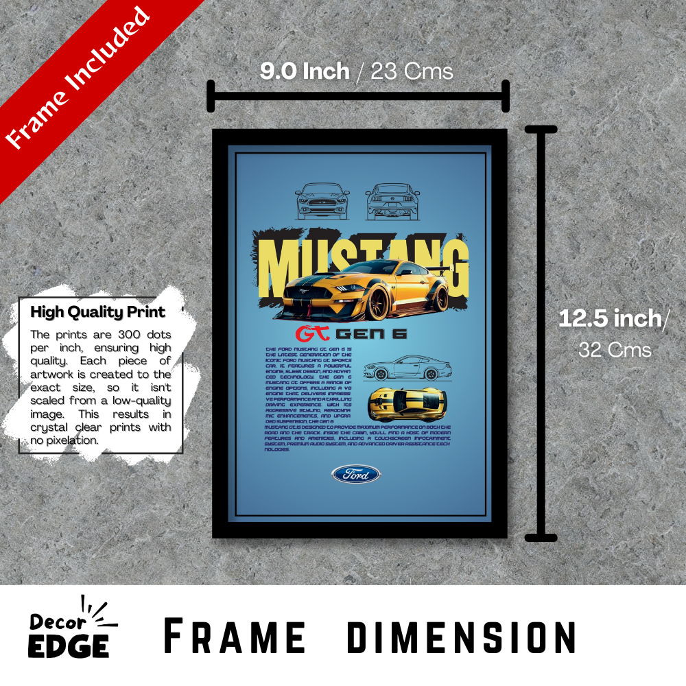 FORD MUSTANG GT GEN 6 - Framed Car Poster