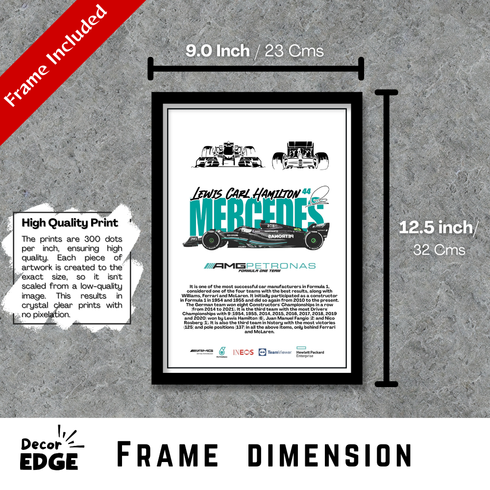 MERCEDES LEWIS CARL HAMILTON 44 - Framed Car Poster