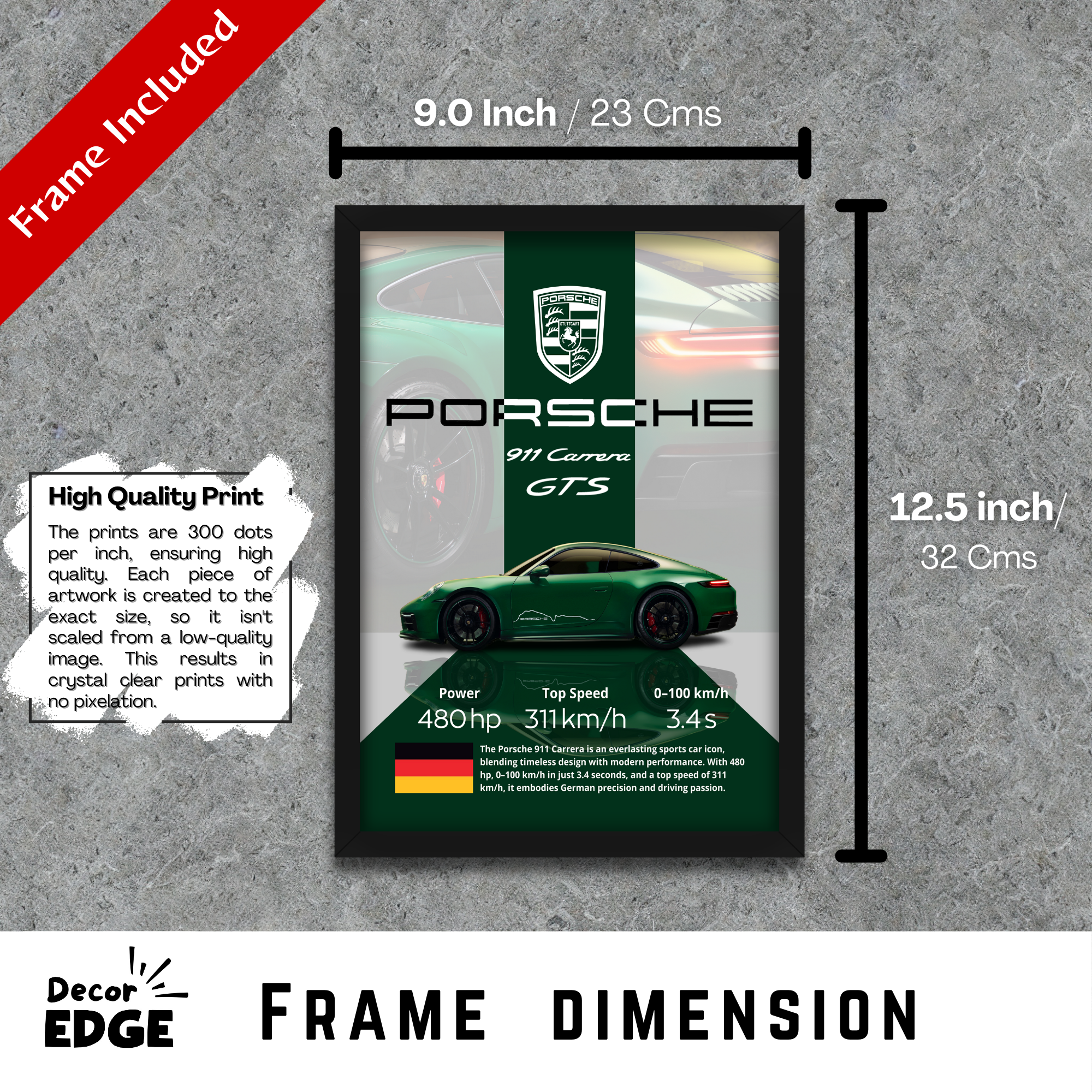 PORSCHE 911 CARRERA GTS - Framed Car Poster