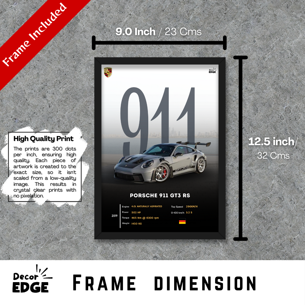 PORSCHE 911 GT3 RS - Framed Car Poster