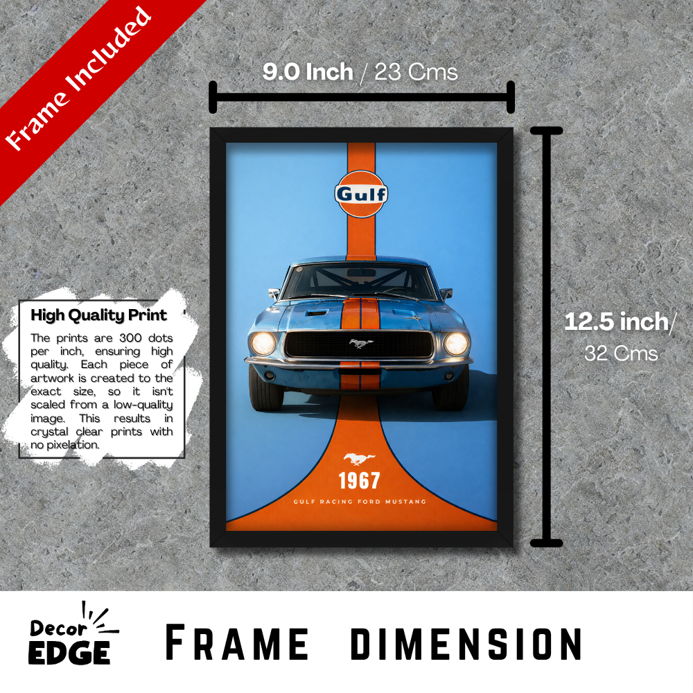GULF RACING FORD MUSTANG - Framed Car Poster