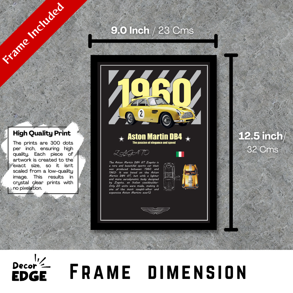 ASTON MARTIN DB4 GT ZAGATO 1960 - Framed Car Poster