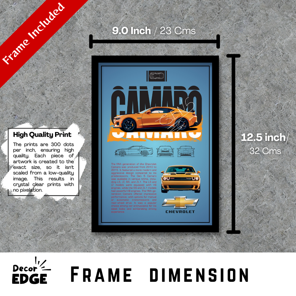 CHEVROLET CAMARO 5TH GEN - Framed Car Poster