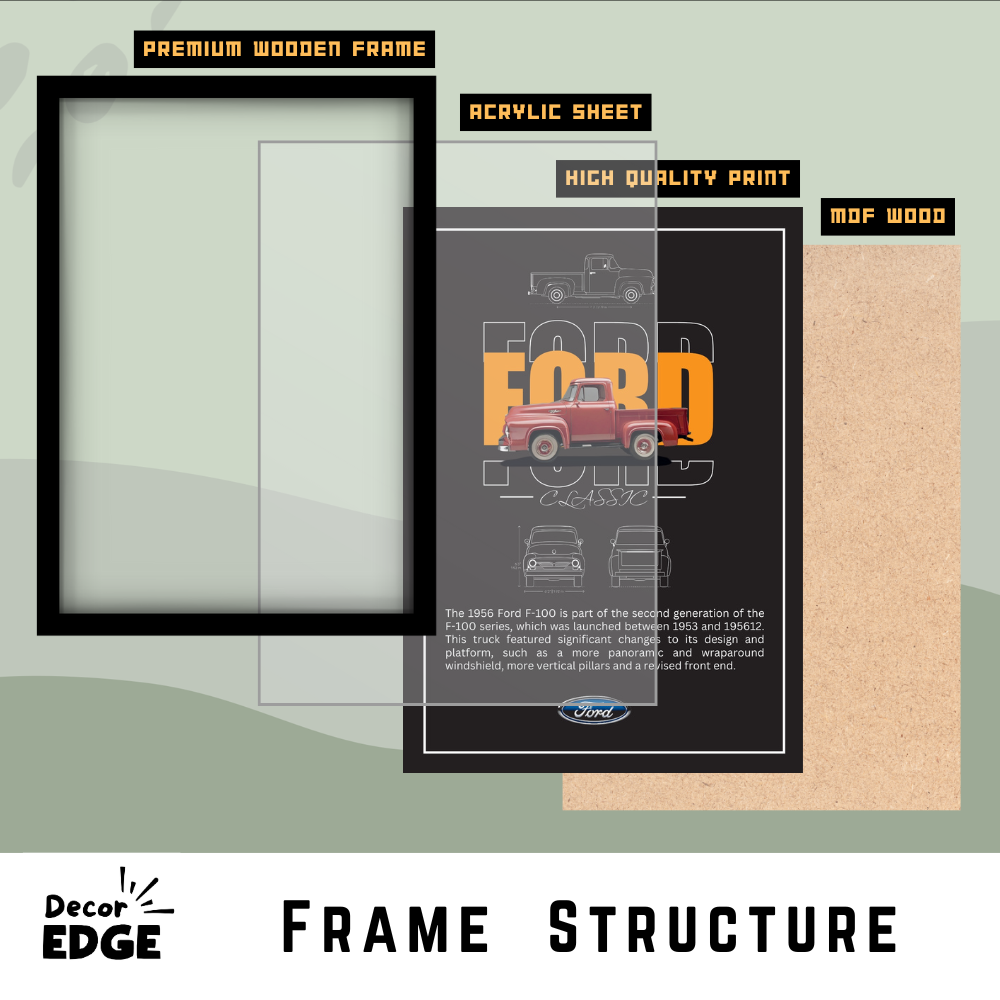 FORD F-100 1956 - Framed Car Poster