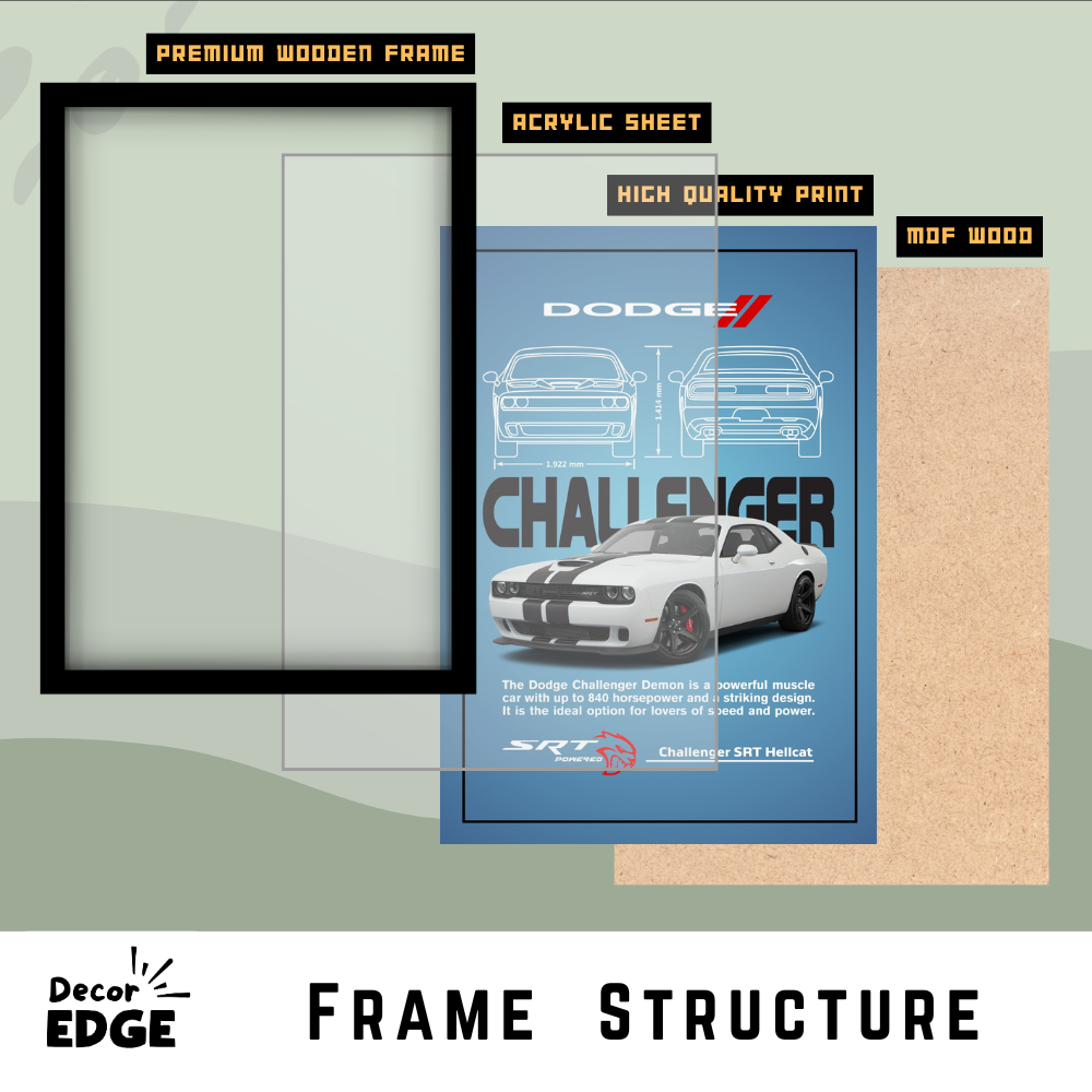 DODGE CHALLENGER SRT HELLCAT - Framed Car Poster